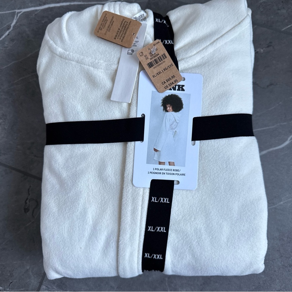 NWT VICTORIA'S SECRET PINK POLAR FLEECE ROBE XL/XXL CREAMER SOFT